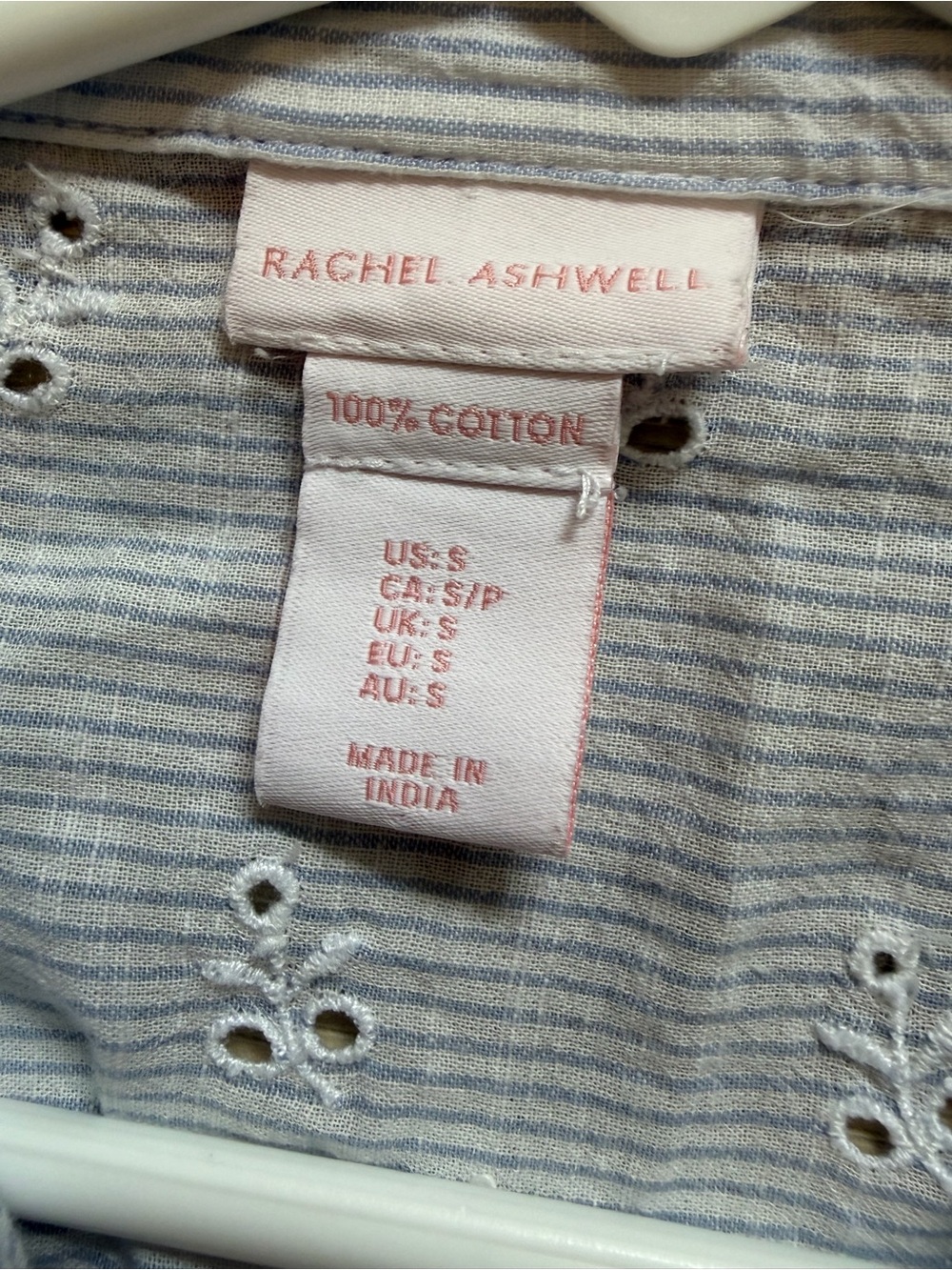 Rachel Ashwell Cotton Light Blue Striped Eyelet Pajama Set - Picture 7 of 8